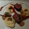 molly's main course: Pineland Farms beef strip loin with Yukon gold potatoes, roasted red pepper, chive and red onion, Tokyo turnips